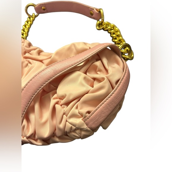 Juicy Couture Pink Ruched Pleated Nylon Gold Chain Handle Vintage Purse Handbag - Picture 11 of 16